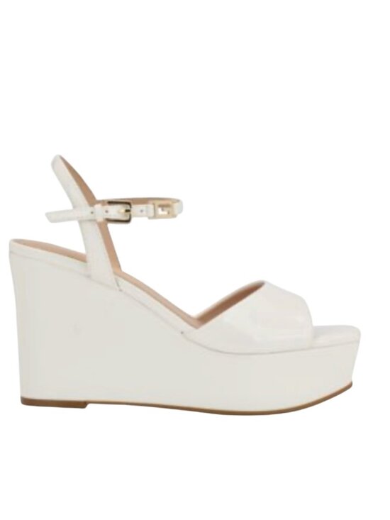 Guess Shoes - Guess Zione Sandals Shoes Faux Patent Leather Platform Wedge White 10 NIB